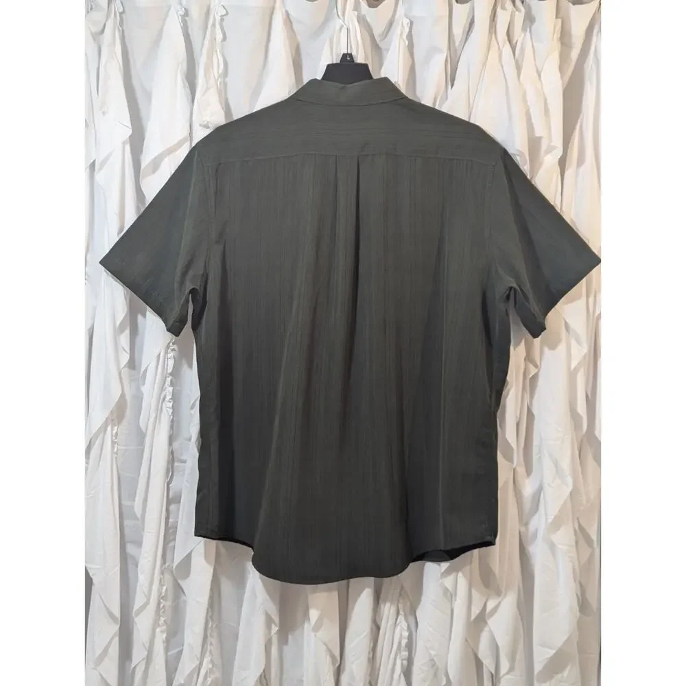 Croft & Barrow Sz XXL Forest Green with Black Pin Stripes Short Sleeve Button Up - Picture 9 of 10